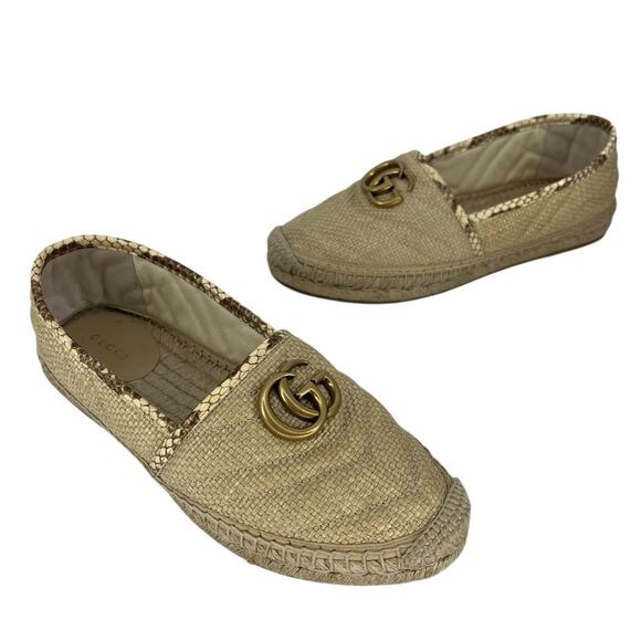 Gucci Beige Python and Raffia GG Marmont Espadrille Flats - Picture 2 of 16